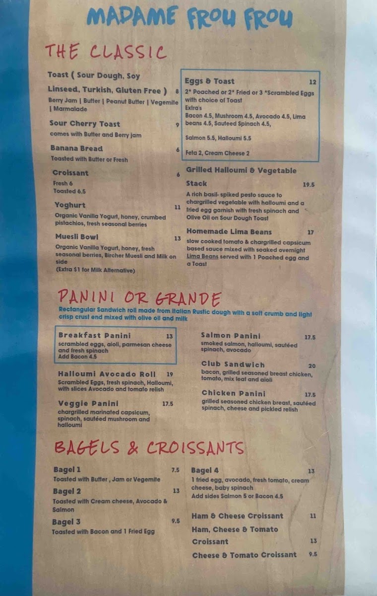 Madame Frou Frou Menu 2