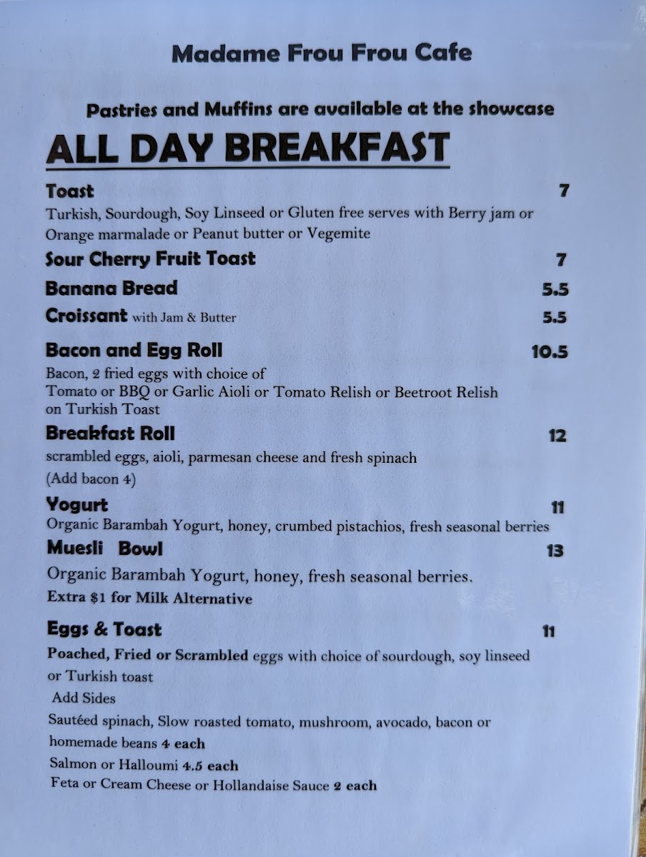 Madame Frou Frou Menu 3