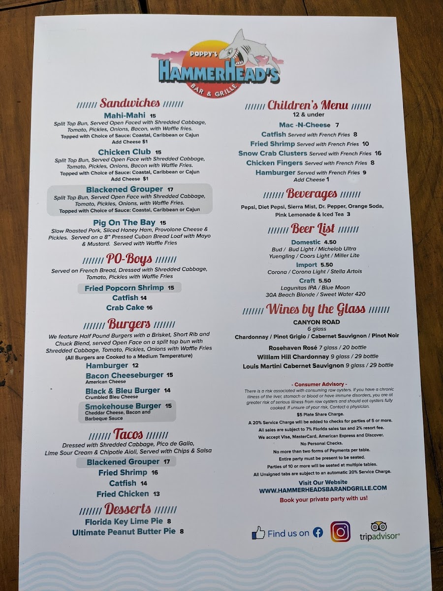 Hammerhead's Bar & Grille Menu 2