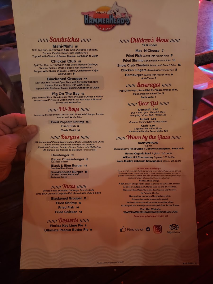 Hammerhead's Bar & Grille Menu 6