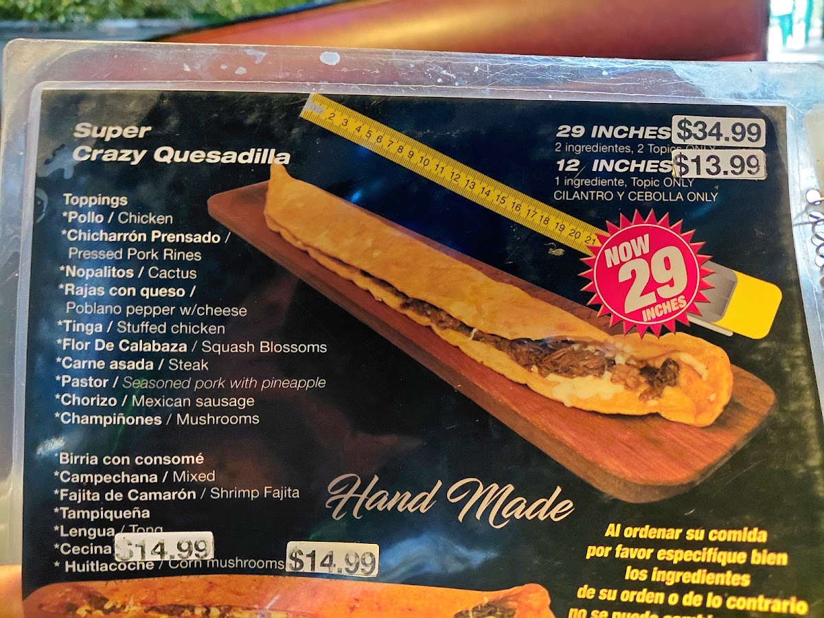 Crazy Quesadilla Mexican restaurant Menu 2