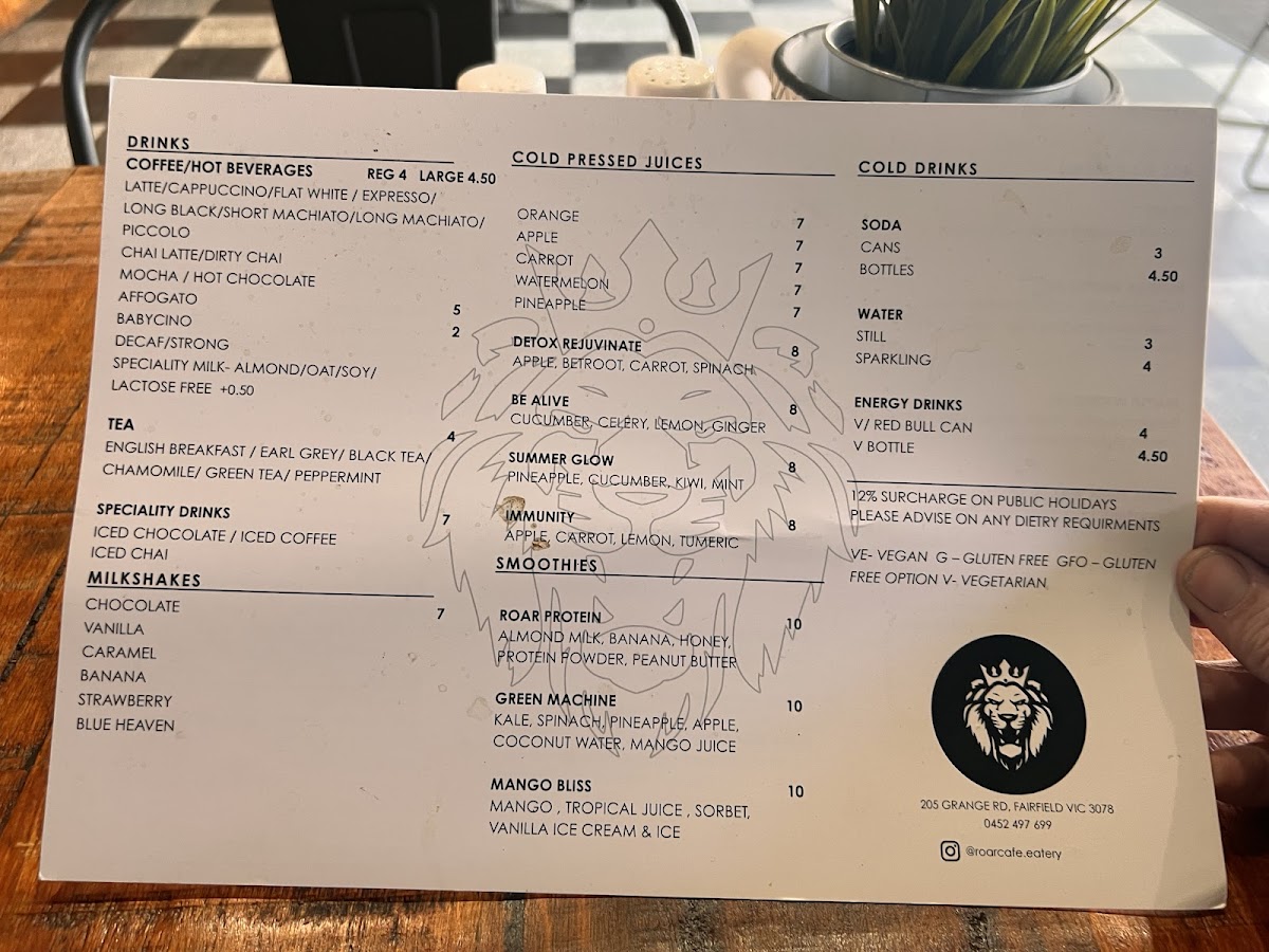 ROAR Cafe & Eatery Menu 1
