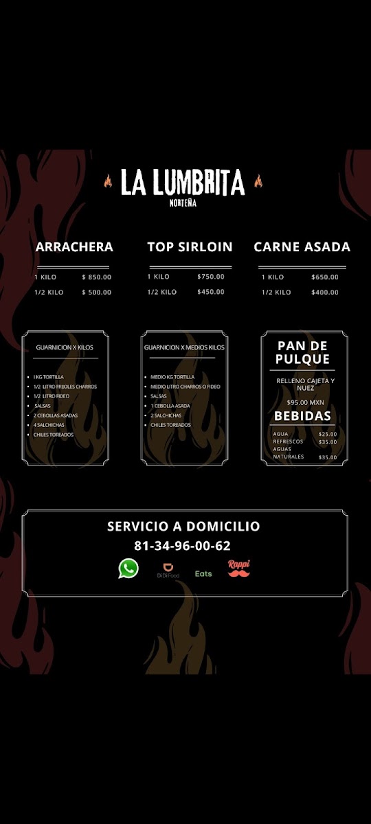 La Lumbrita Norteña Menu 2