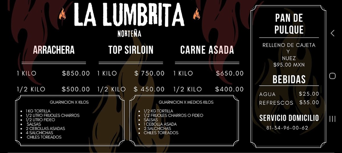 La Lumbrita Norteña Menu 3