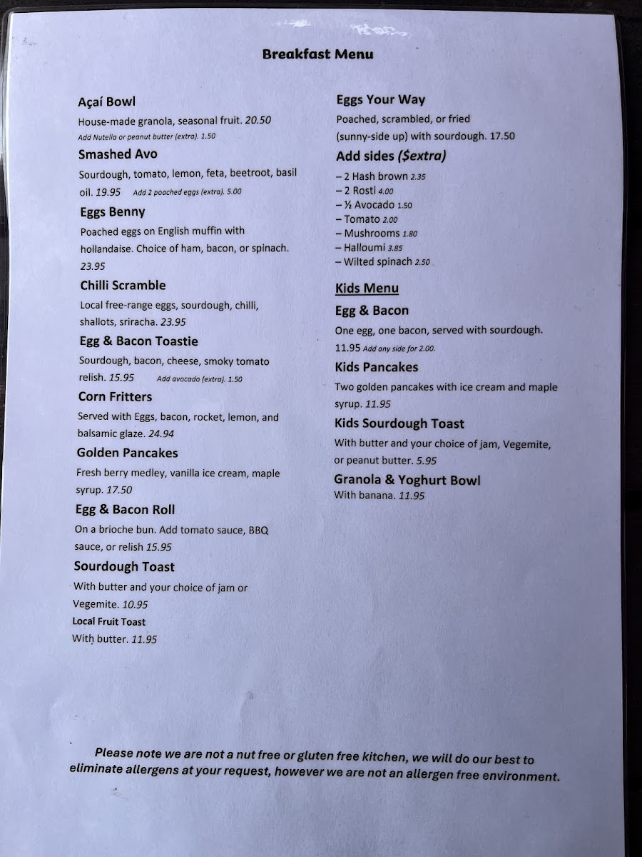 The Pantry House Menu 1