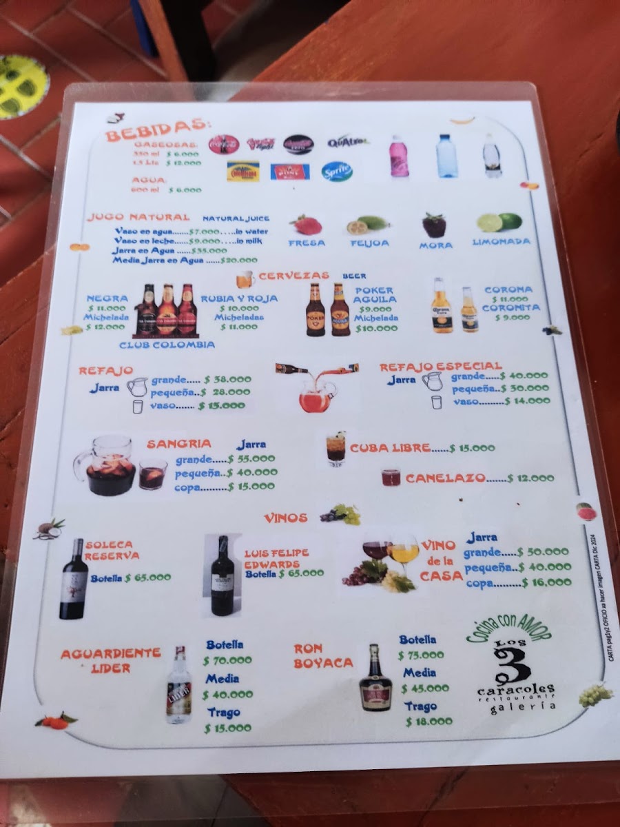 Los Tres Caracoles Restaurante Menu 1