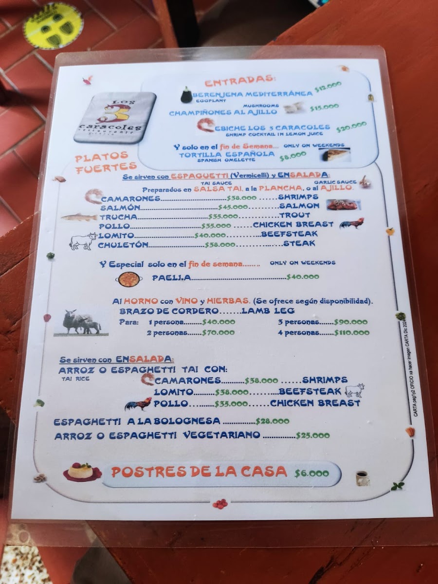 Los Tres Caracoles Restaurante Menu 2