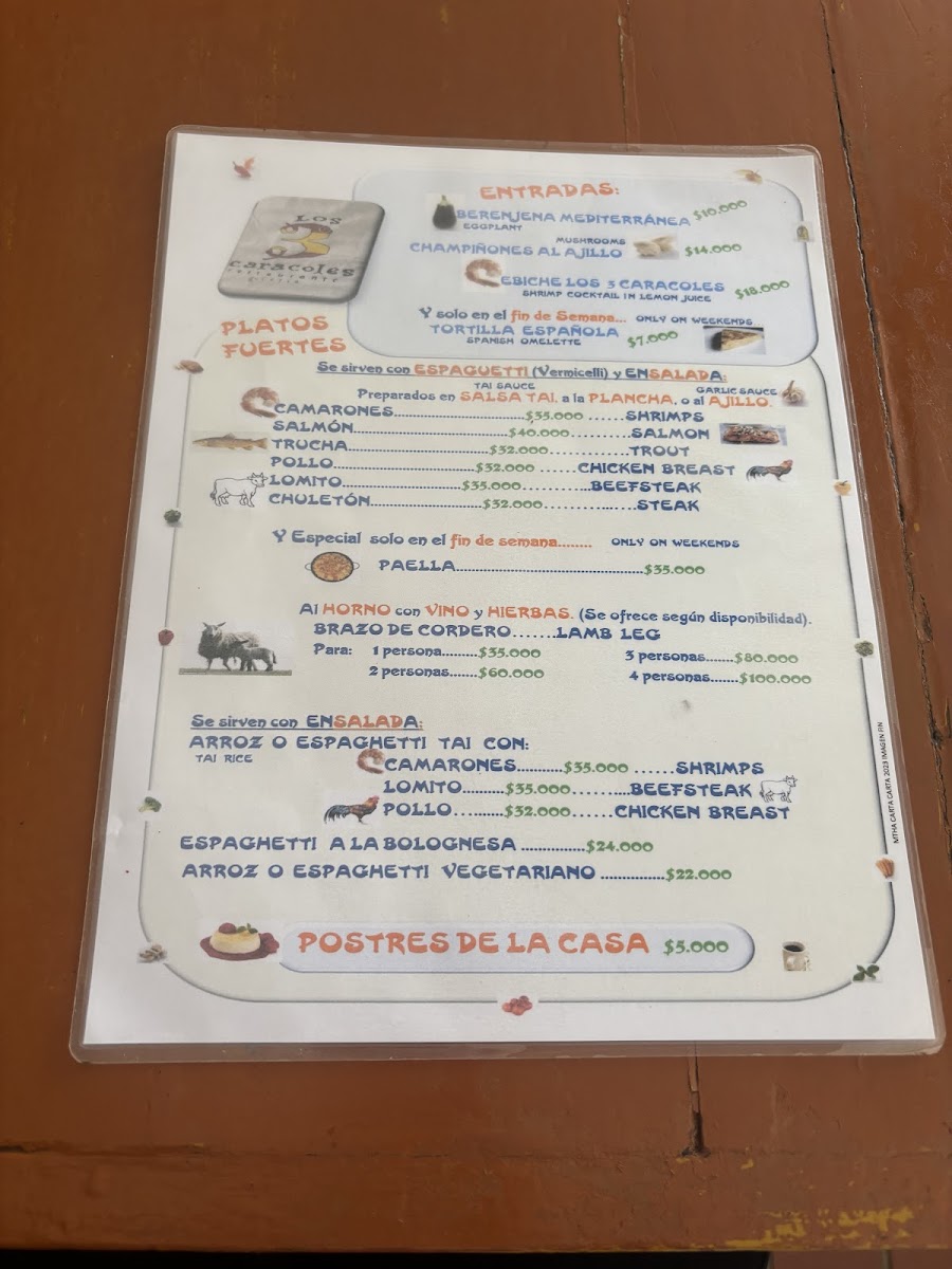 Los Tres Caracoles Restaurante Menu 3