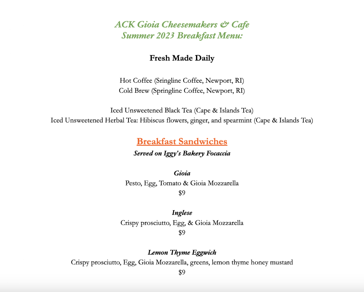 ACK Gioia Menu 2