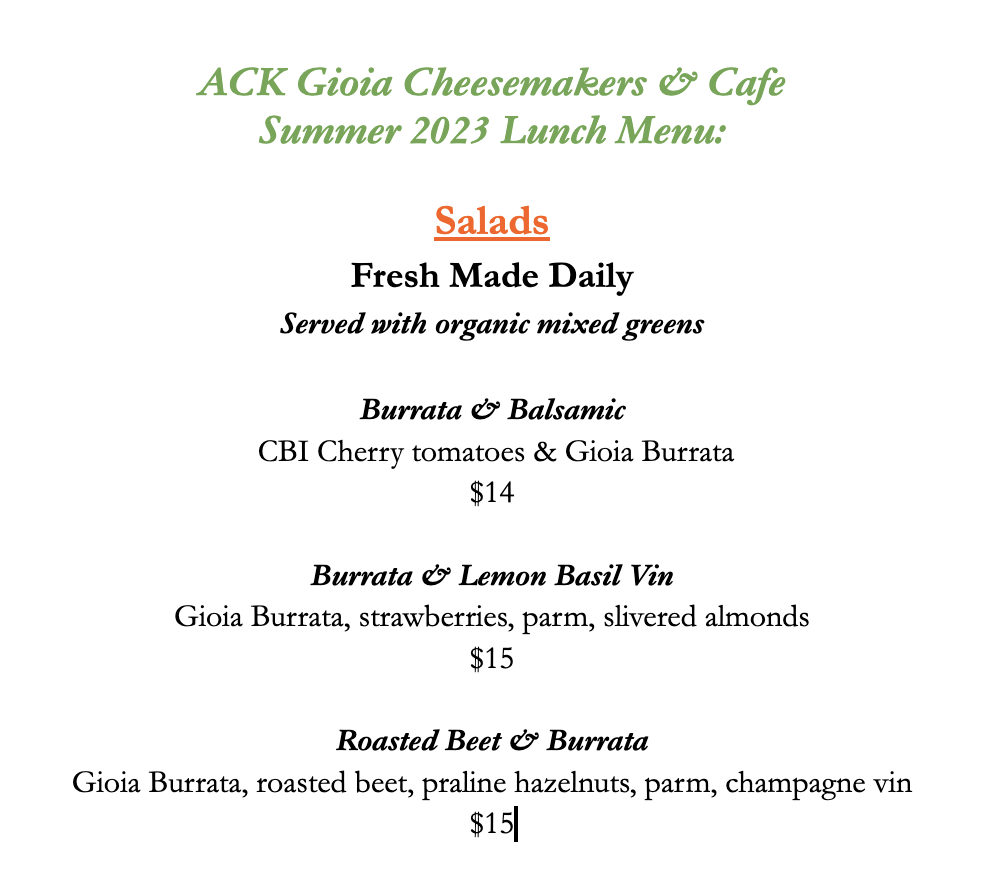 ACK Gioia Menu 4