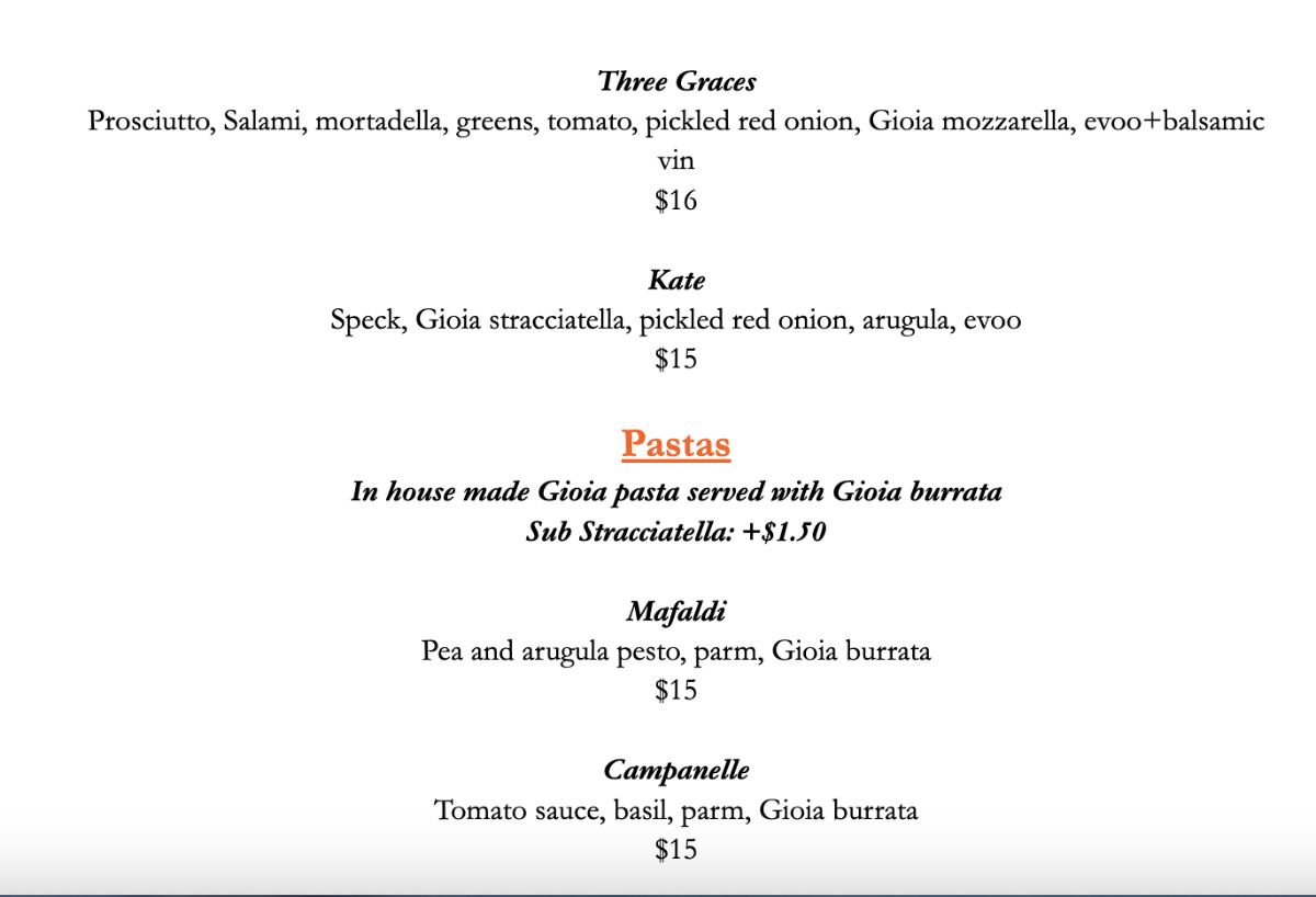 ACK Gioia Menu 5