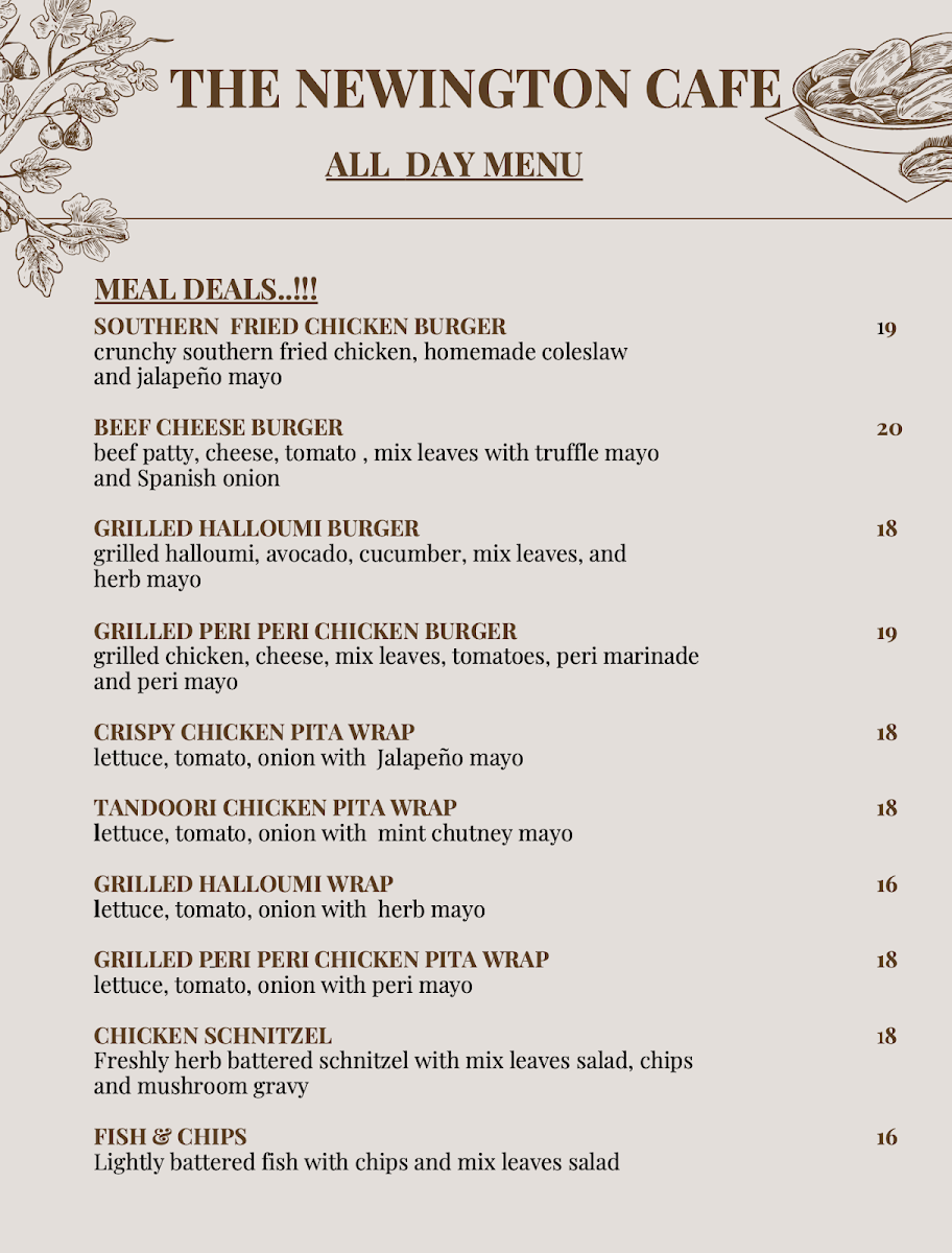 The Newington Cafe & Catering Menu 1