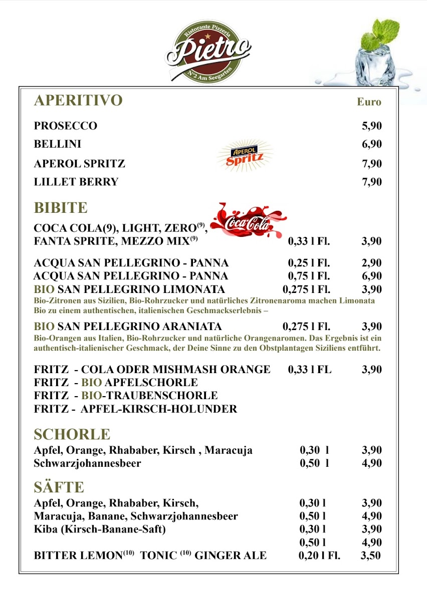 Ristorante Pizzeria N°2 Pietro Am Seegarten Menu 1