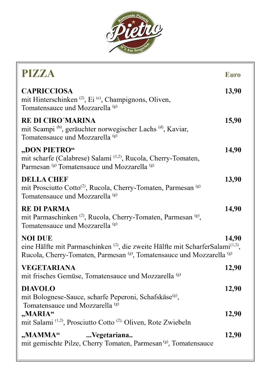 Ristorante Pizzeria N°2 Pietro Am Seegarten Menu 2