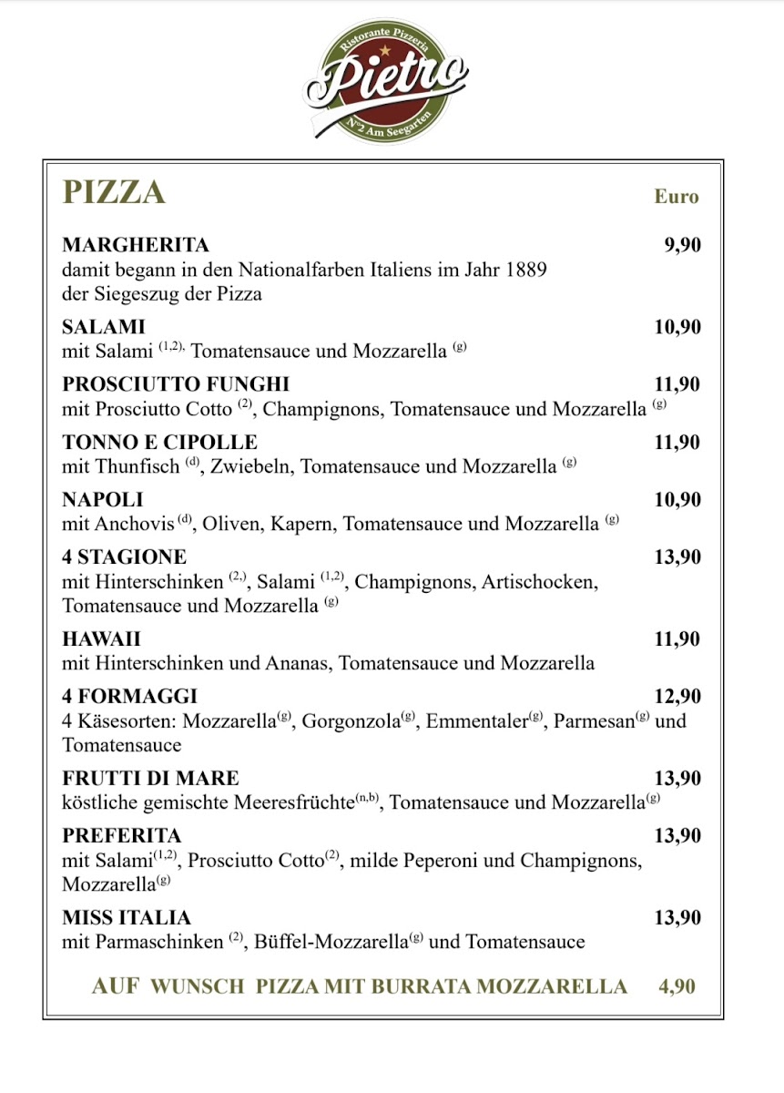 Ristorante Pizzeria N°2 Pietro Am Seegarten Menu 3