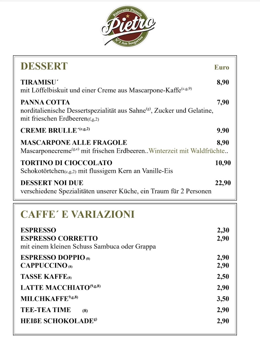 Ristorante Pizzeria N°2 Pietro Am Seegarten Menu 9