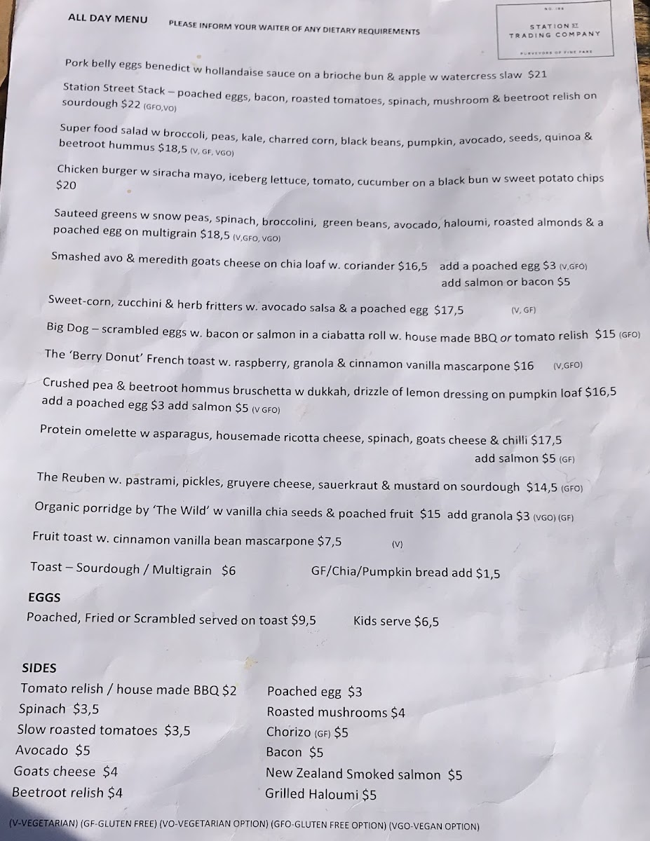 Station Street Trading Co. Menu 6