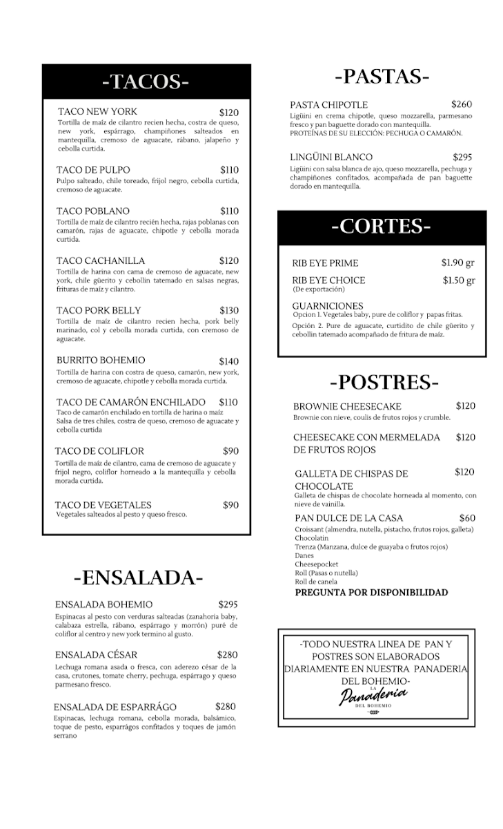 BOHEMIO FOOD VAN Menu 2