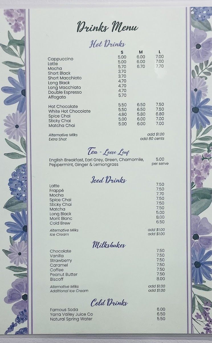 Violet's of Sassafras Menu 1