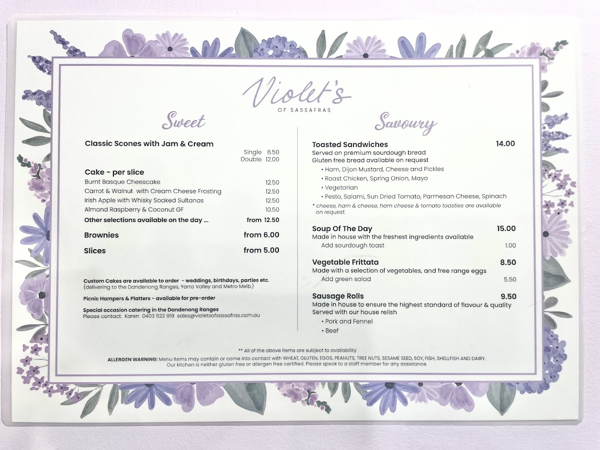 Violet's of Sassafras Menu 2