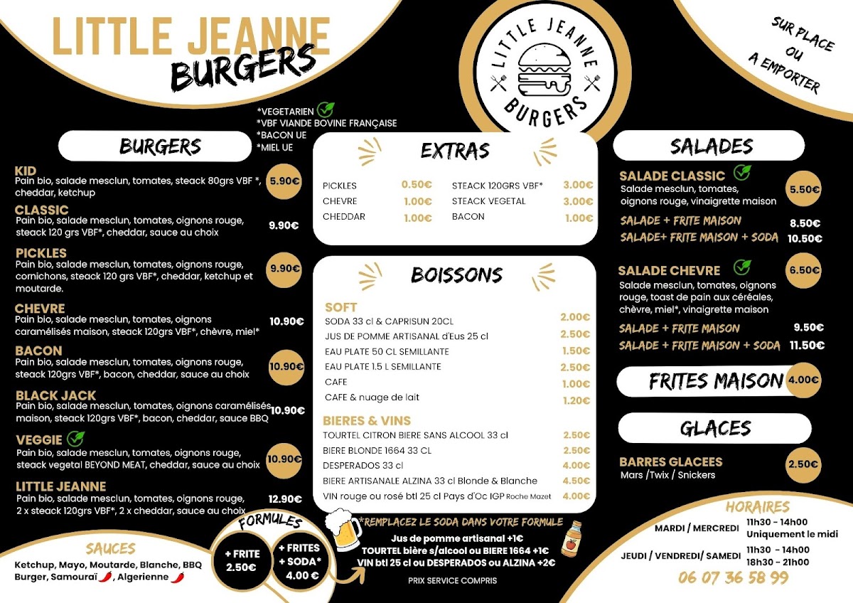Little Jeanne Burgers Menu 1