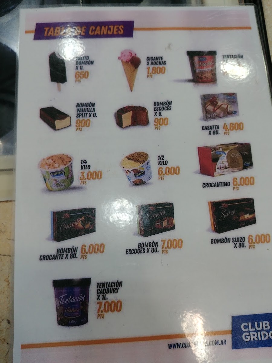 Grido helado Menu 3