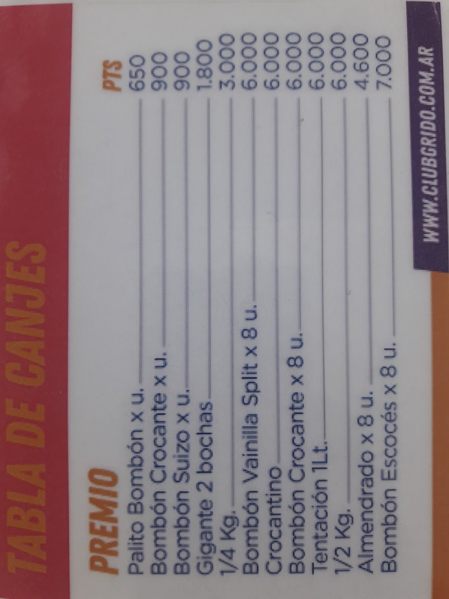 Grido helado Menu 4
