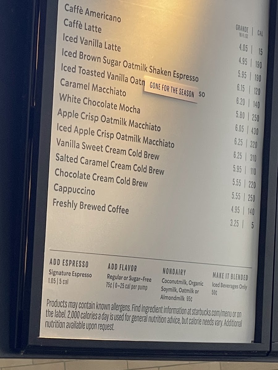 Starbucks Coffee Company Menu 2