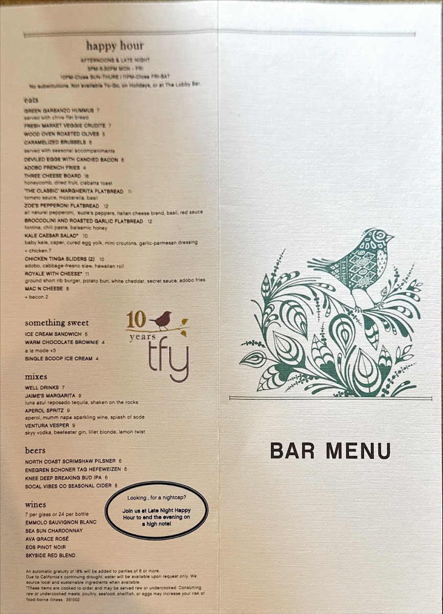The Front Yard Menu 2