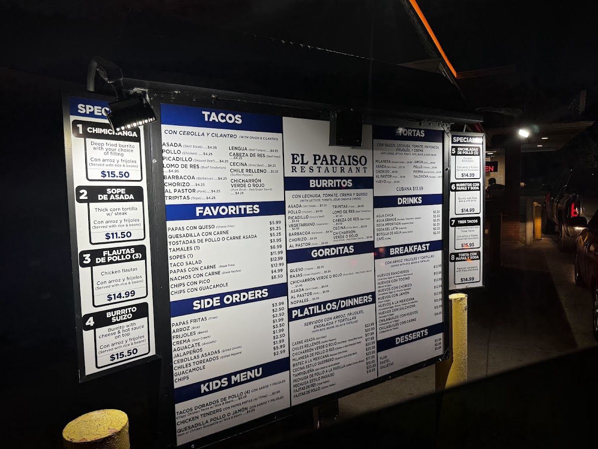 El Paraiso Mexican Restaurant Menu 2