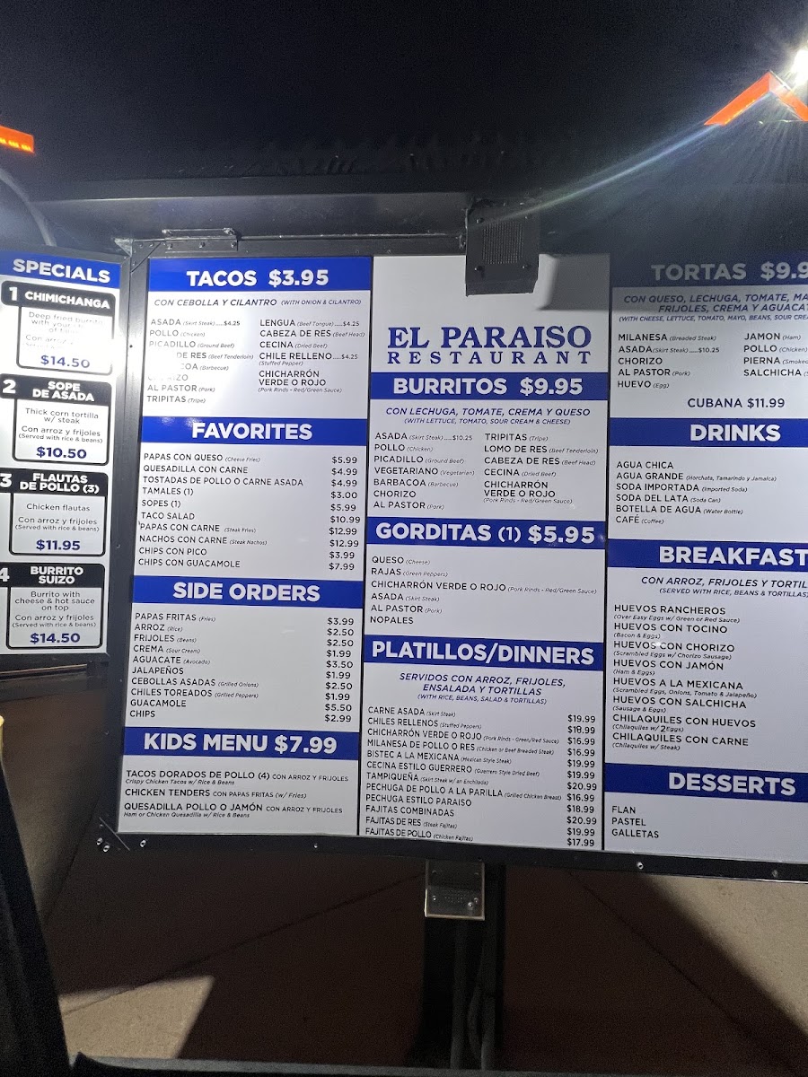 El Paraiso Mexican Restaurant Menu 5