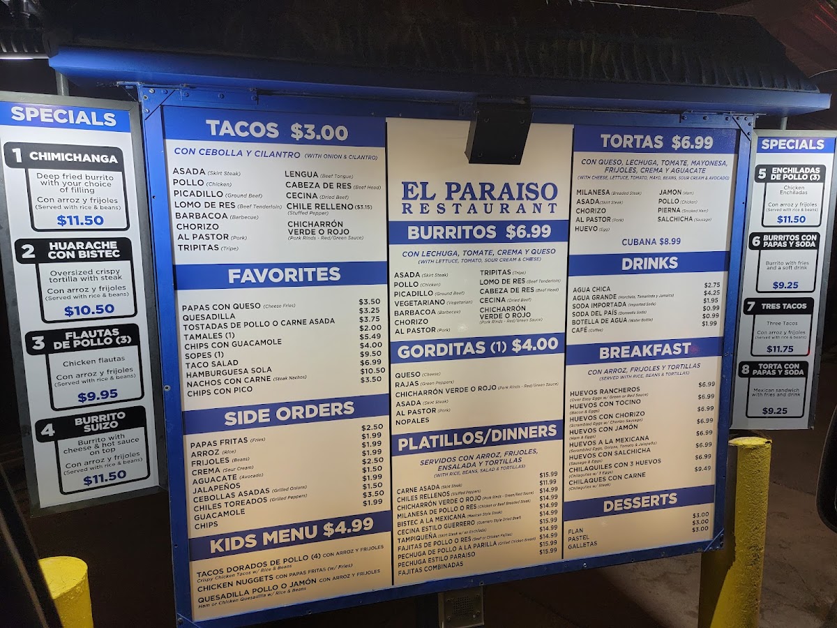 El Paraiso Mexican Restaurant Menu 7