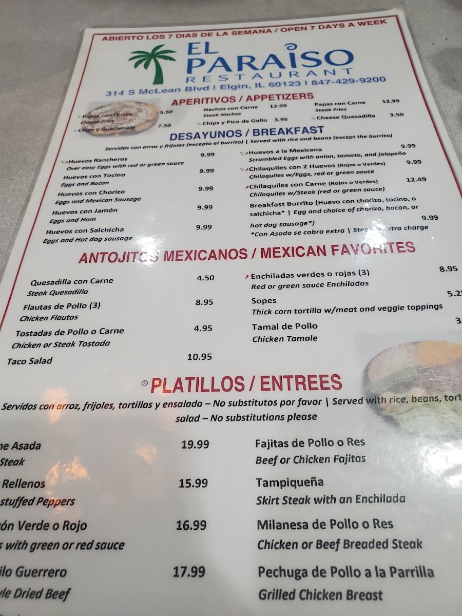 El Paraiso Mexican Restaurant Menu 8