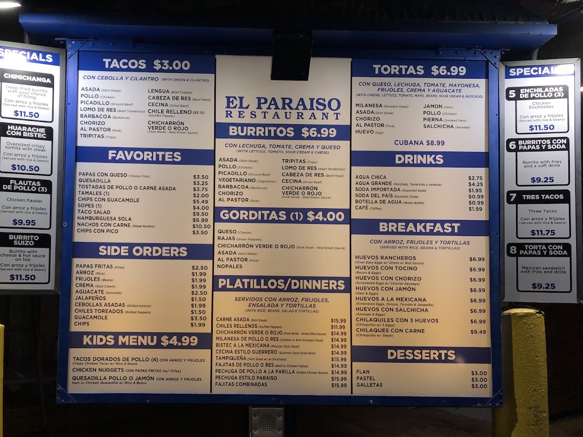 El Paraiso Mexican Restaurant Menu 9