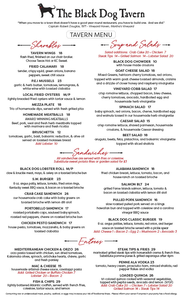 The Black Dog Tavern Menu 4