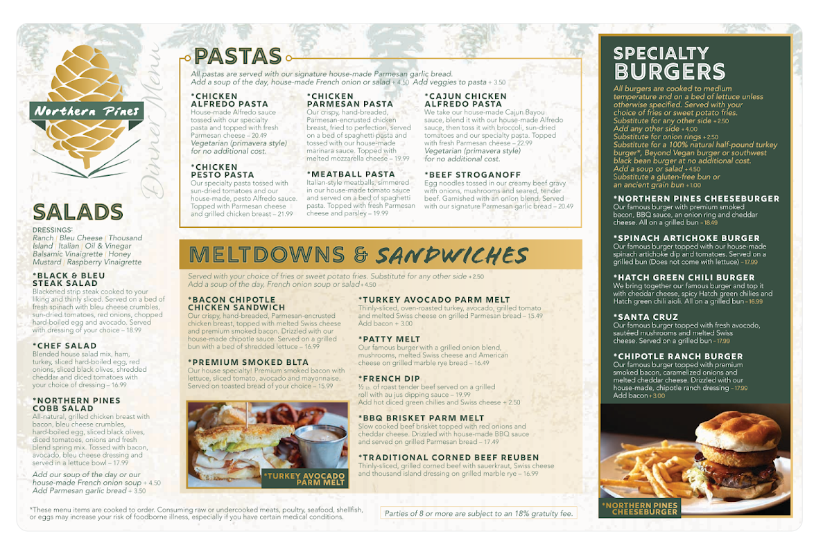 The Northern Pines Restaurant Menu 2