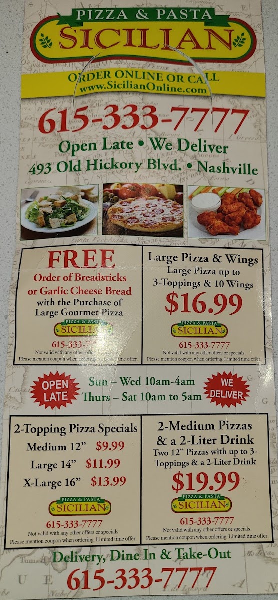 Sicilian Pizza Menu 2