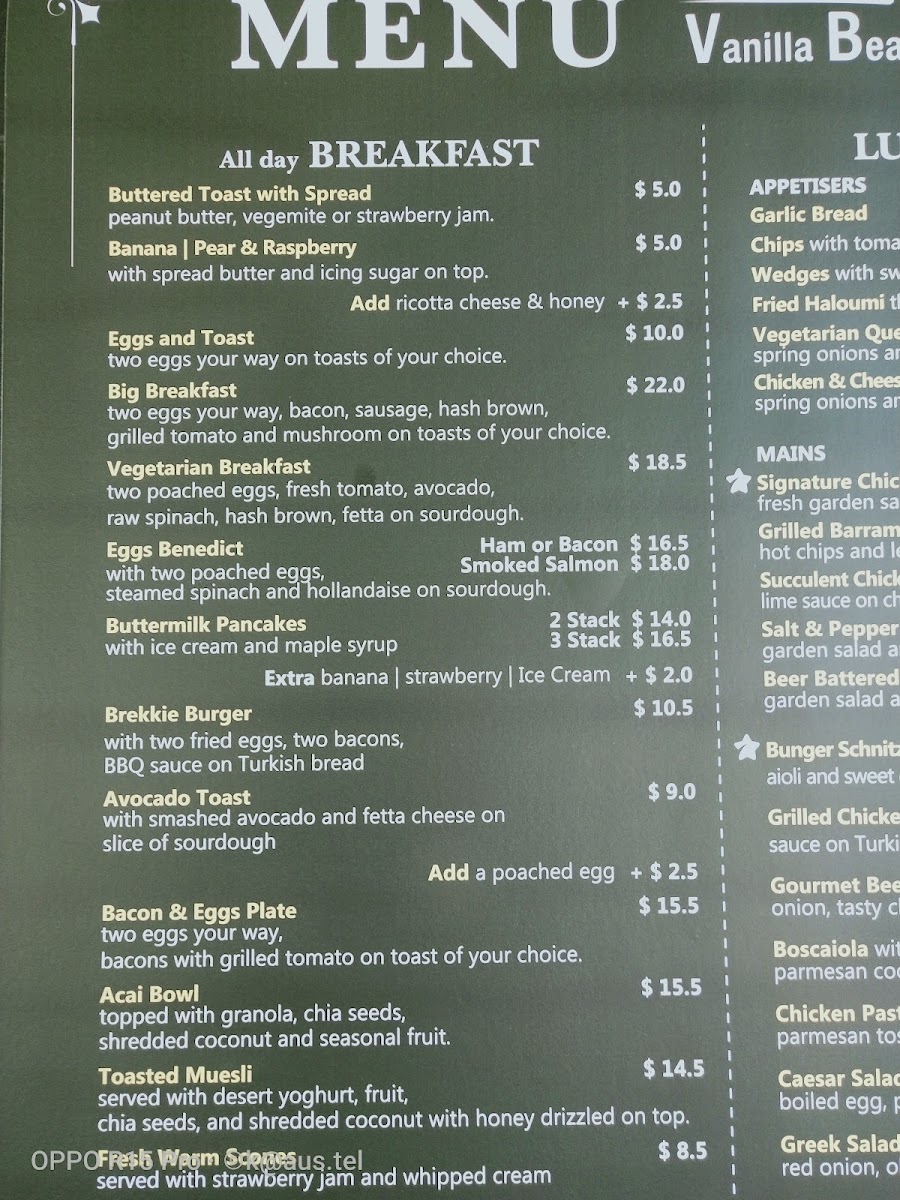 Vanilla Bean & Lime Cafe Menu 10