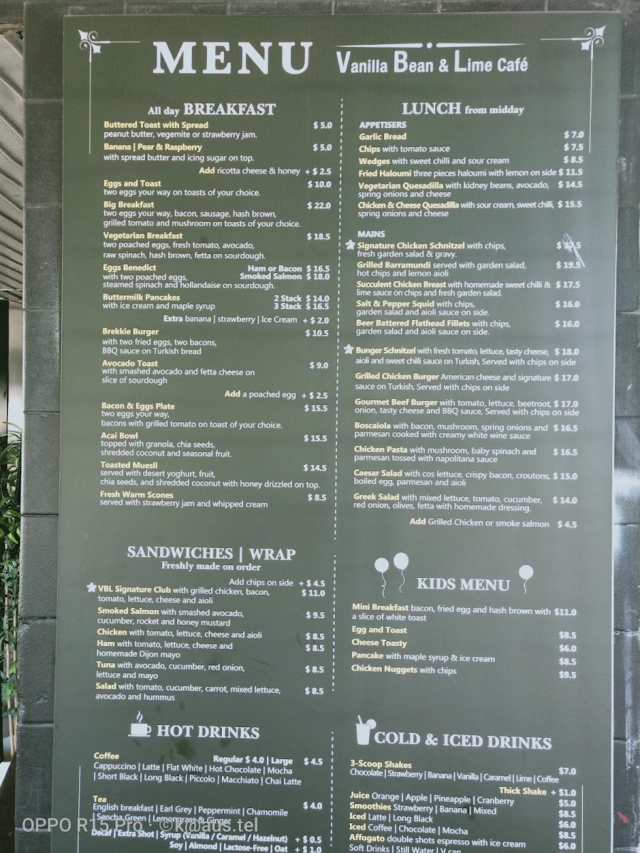 Vanilla Bean & Lime Cafe Menu 5