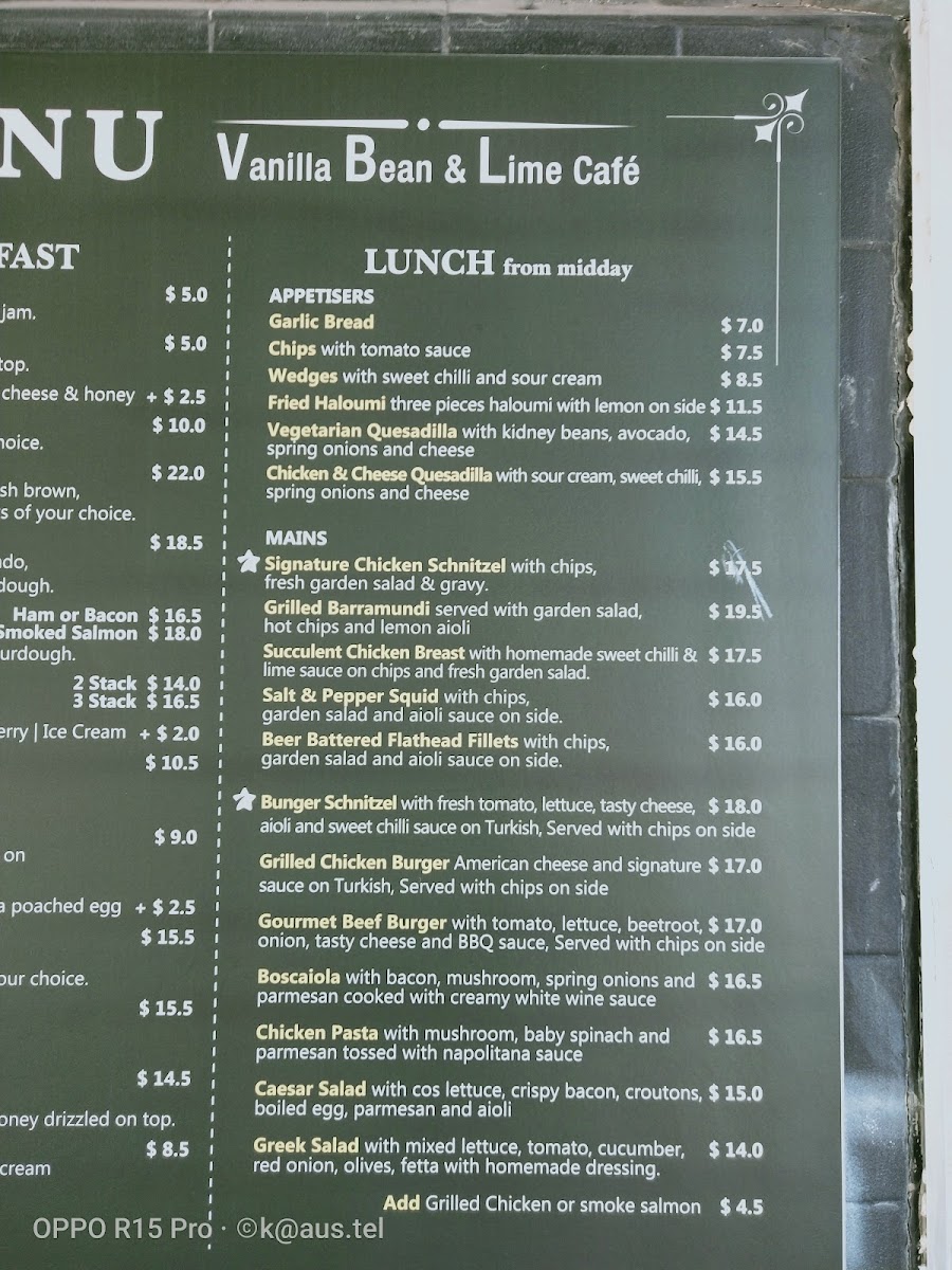 Vanilla Bean & Lime Cafe Menu 7