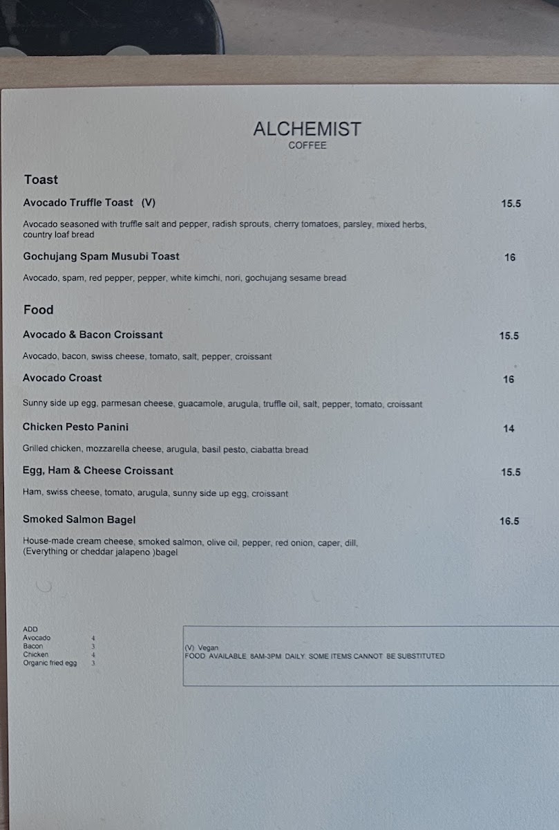 Alchemist Coffee Project Menu 2