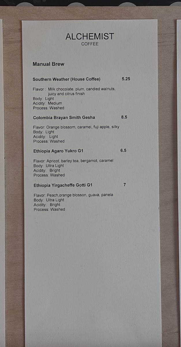 Alchemist Coffee Project Menu 3