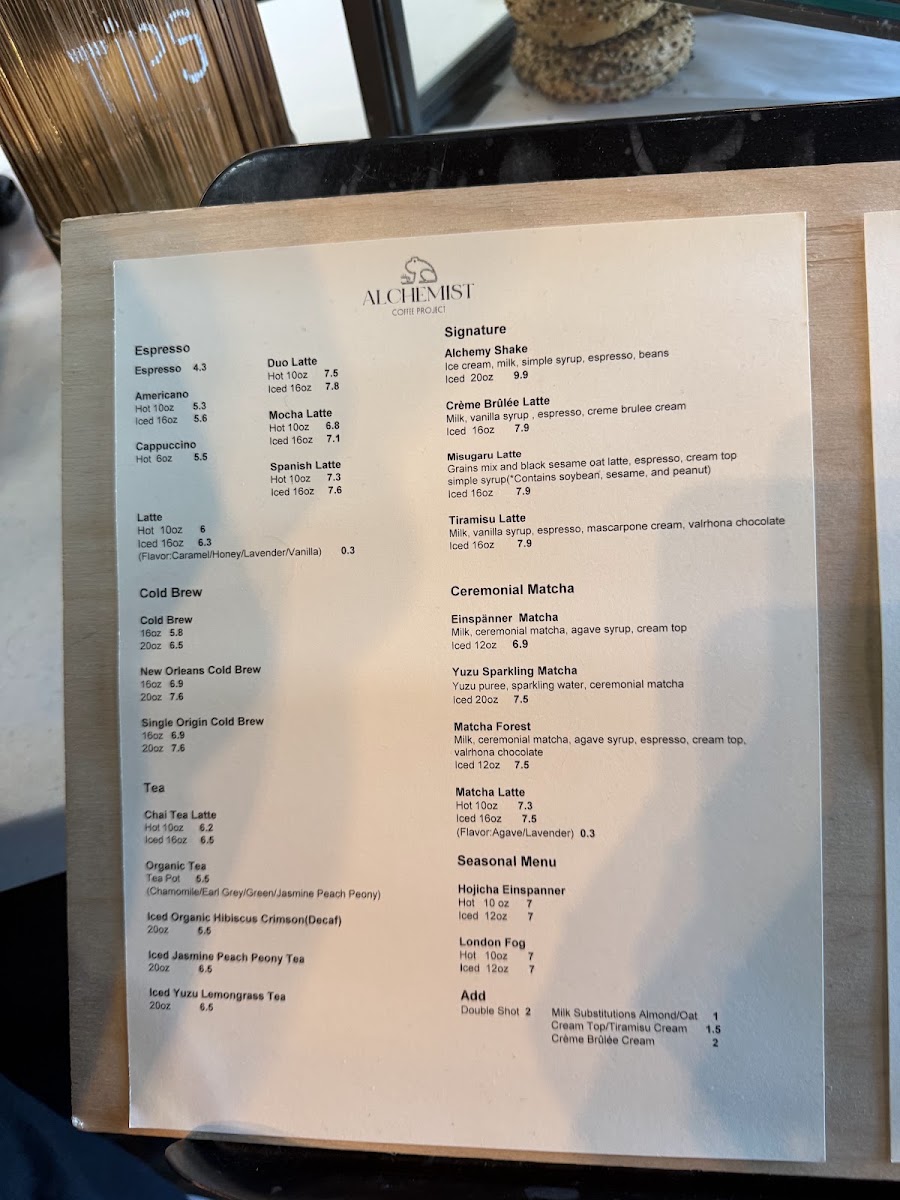 Alchemist Coffee Project Menu 7