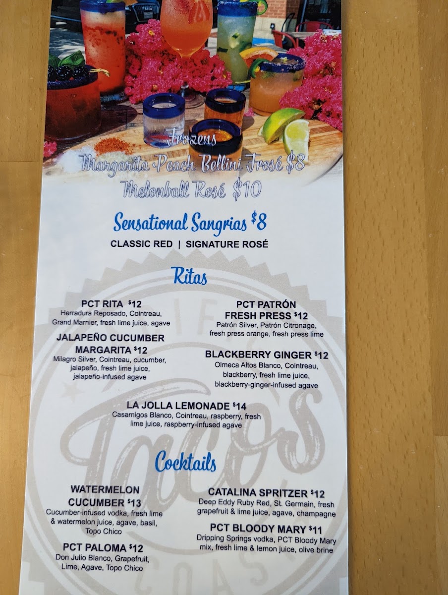 Pacific Coast Tacos Menu 2