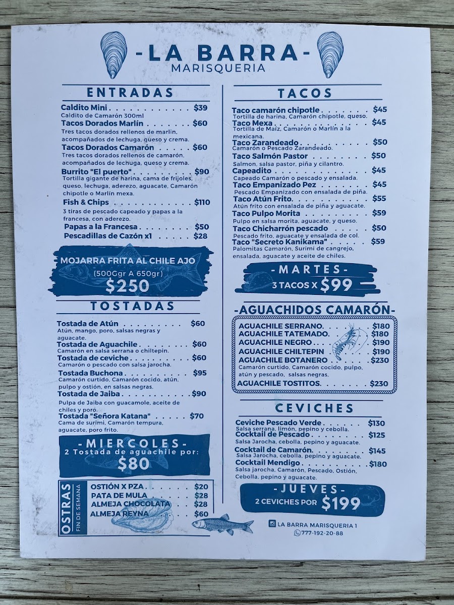 La Barra Marisqueria Menu 1