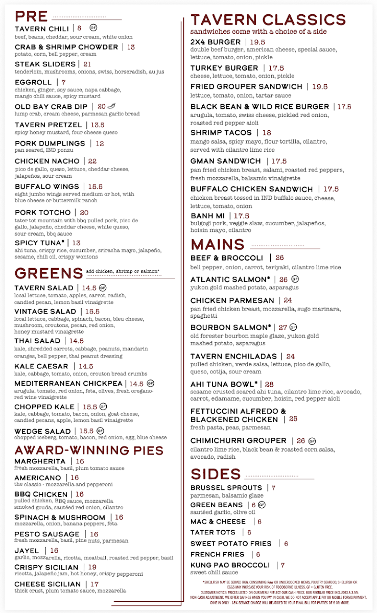Industry Tavern Menu 1