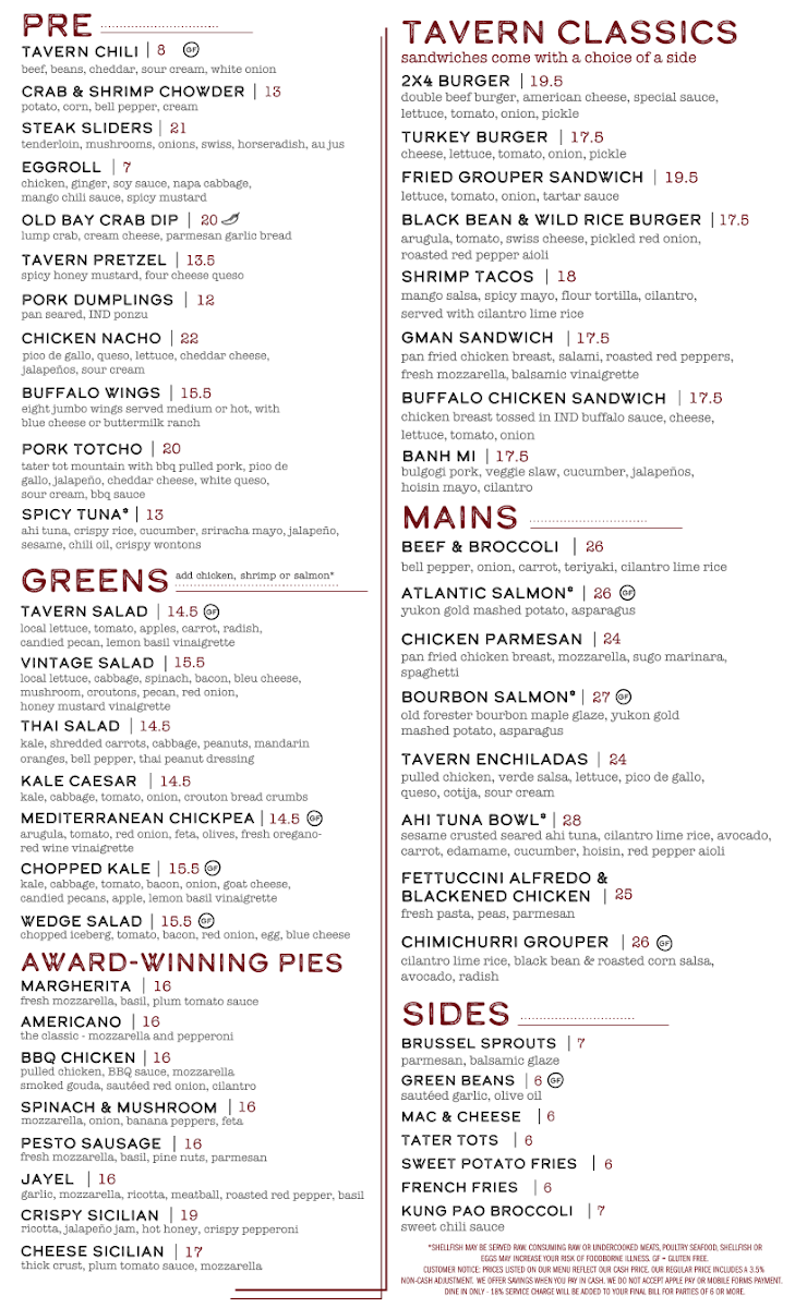Industry Tavern Menu 2