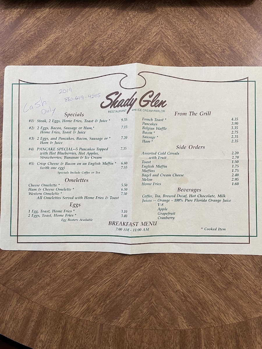 Shady Glen Restaurant and Ice Cream Parlor Menu 3