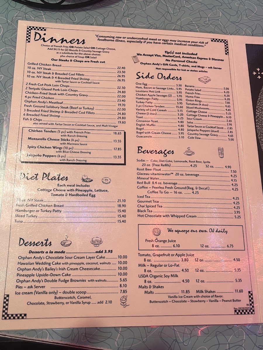 Orphan Andy's Restaurant Menu 10