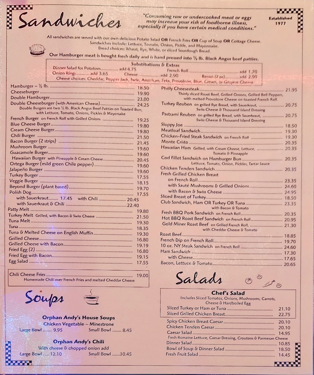 Orphan Andy's Restaurant Menu 2